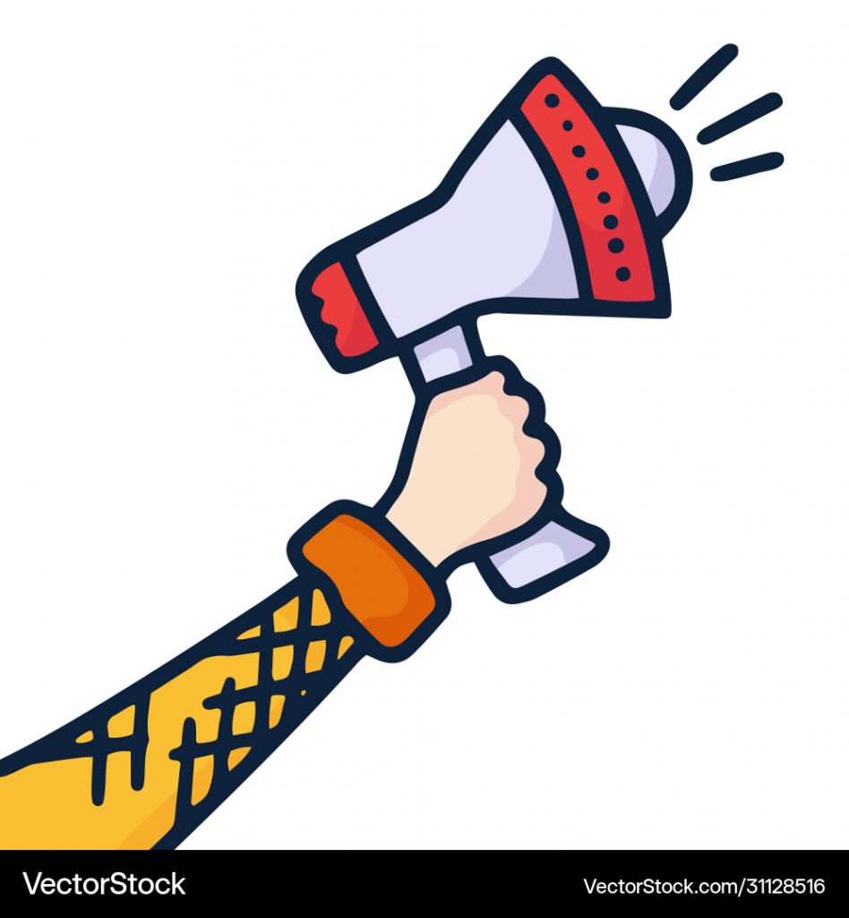 A hand is holding megaphone telling important vector image