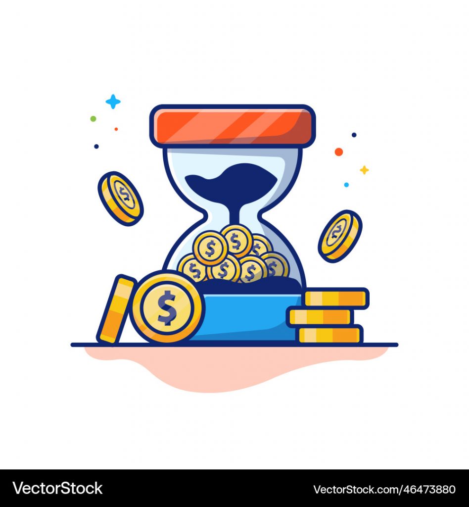 Hourglass with gold coin cartoon vector image